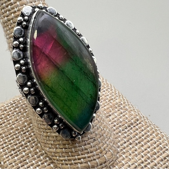 New Color Enhanced Labradorite Sterling Silver Overlay Ring Size 8 - Picture 2 of 9